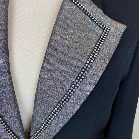 Caramia Vintage Jacket Blazer Black Rhinestones Silver Metallic Lapels Size 16 - Picture 3 of 15